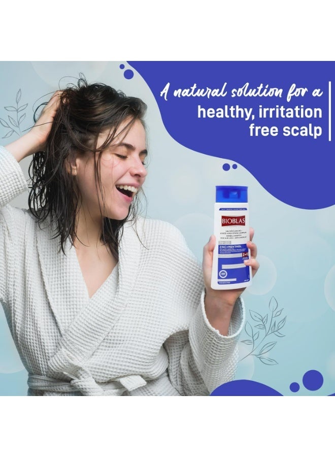 BIOBLAS Zinc & Menthol Hair Shampoo for Anti-Dandruff & Hair Loss Care, Fresh Mint Cleansing Shampoo, Soothing Scalp & Vitamin-Rich Formula, All Hair Types, 360ml - Image 2